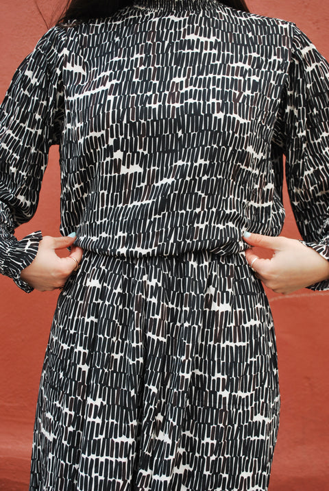 Summer mock neck waisted blouson dress