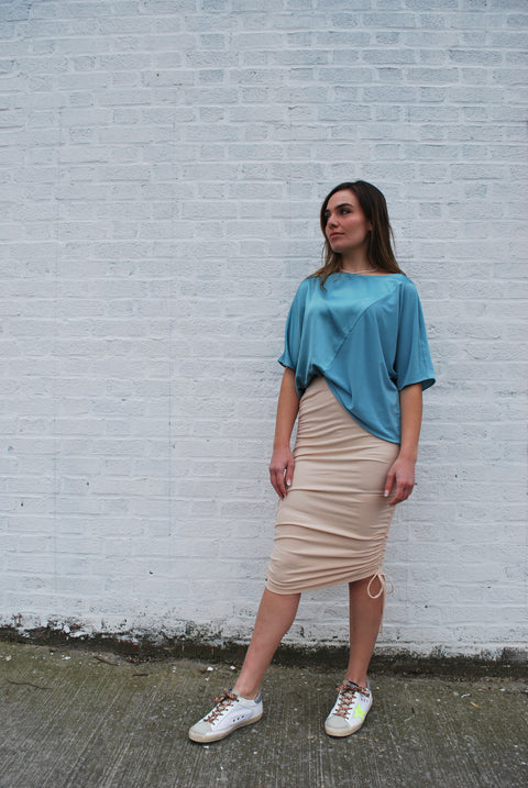 Rouched Ribbed Skirt