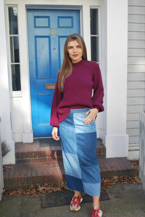 Balloon knit maroon sweater