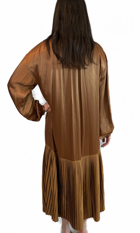 Silk caramel Pleat Dress