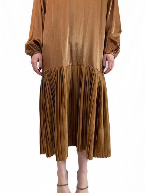 Silk caramel Pleat Dress