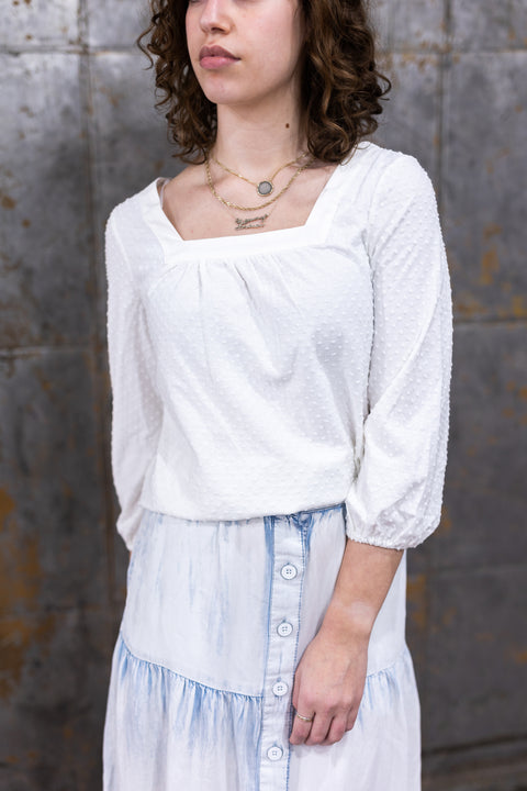 Square Neck Dot Top In White