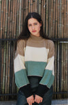 Gold stitch green block sweater