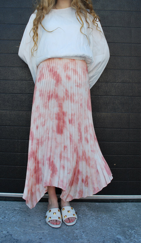 Asymmetrical pleat tie dye skirt