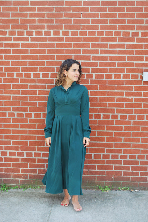 Turquoise pleat top waisted dress
