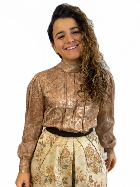 Pleat silky  Bow Blouse