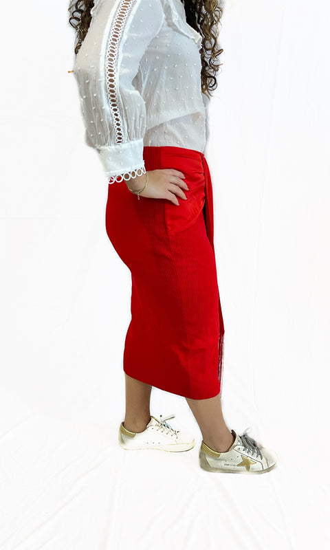 Ribbed Silky Fringed Skirt
