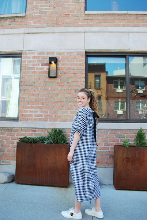 Check tie back dress