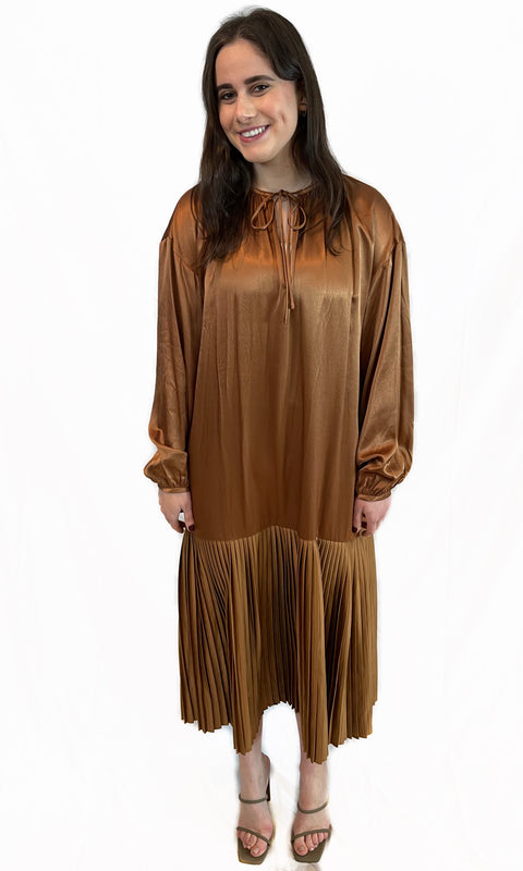 Silk caramel Pleat Dress