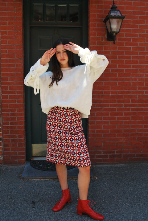 Cream knit lace up sweater