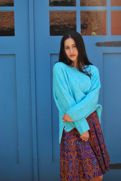 Bright blue v knit sweater