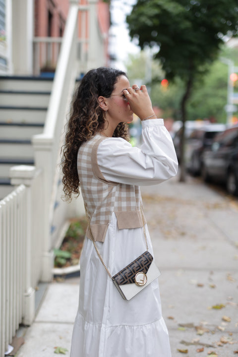 Check Thin Knit Poplin Dress in beige