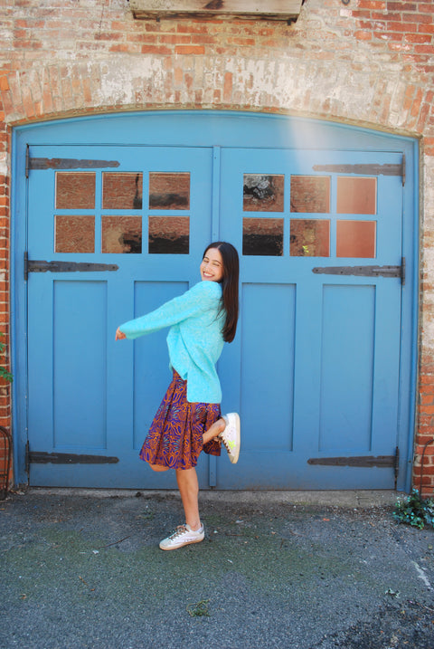 Bright blue v knit sweater