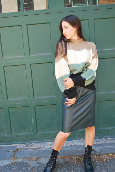 Gold stitch green block sweater