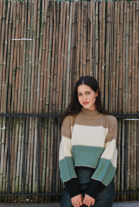 Gold stitch green block sweater