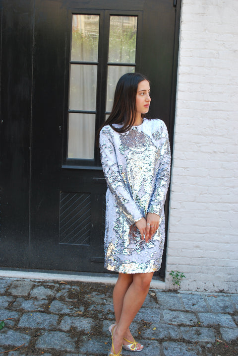 Silver white sequin party dress