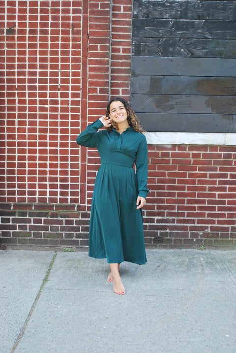 Turquoise pleat top waisted dress