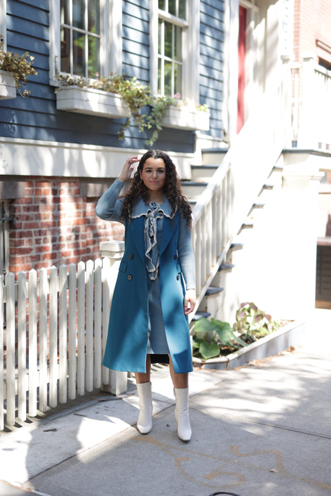 Sky blue knit collar dress