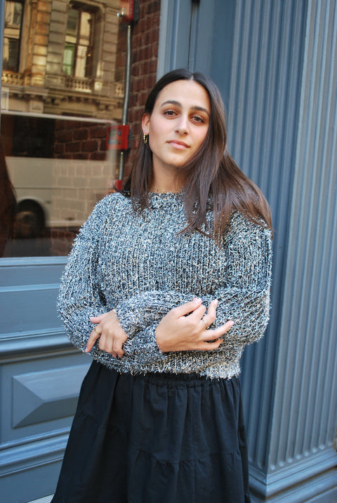 Silver black sparkle knit sweater