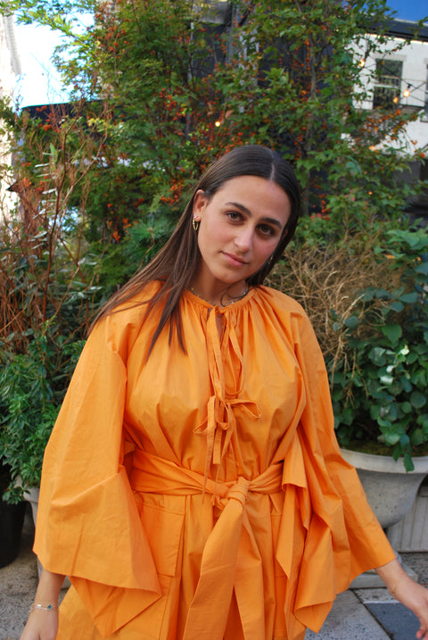 Orange Bat sleeve poplin dress