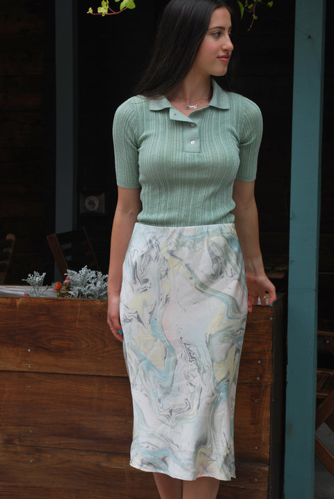 Marble greens slip skirt