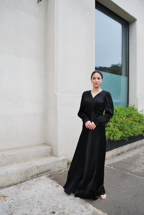 Black silk party gown