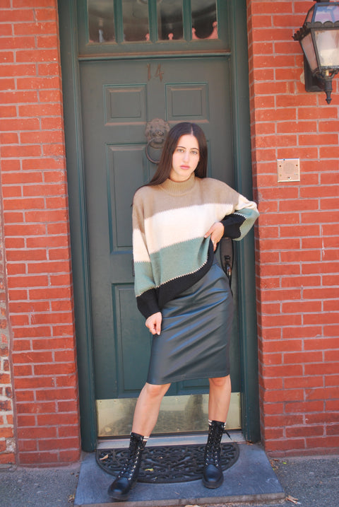 Gold stitch green block sweater