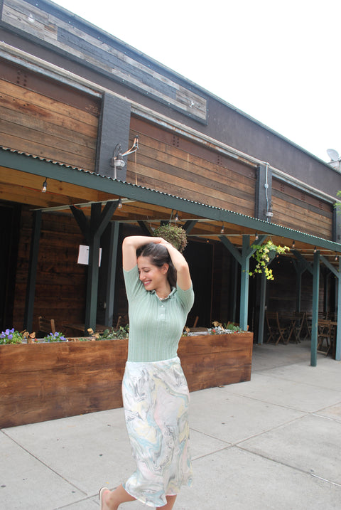 Marble greens slip skirt