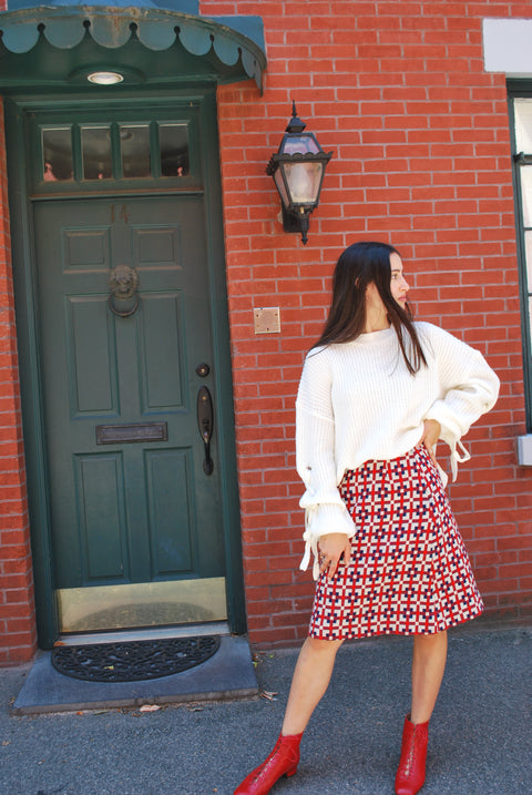 Cream knit lace up sweater
