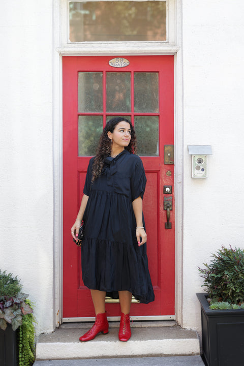 Silky black tier dress