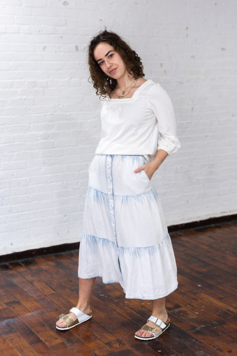 Square Neck Dot Top In White