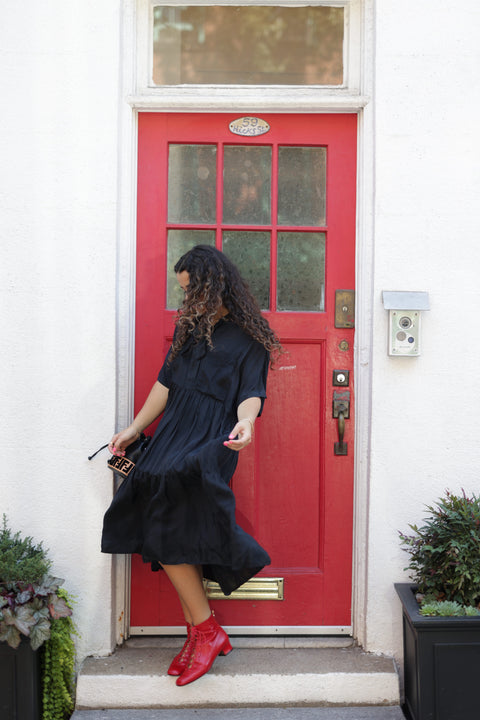 Silky black tier dress