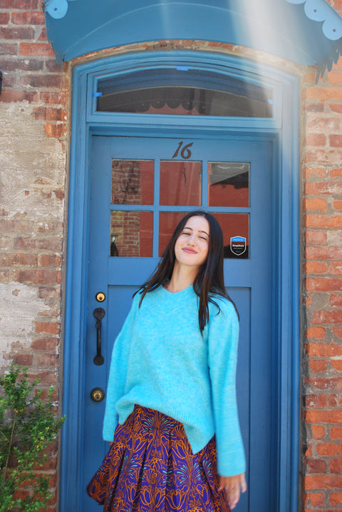 Bright blue v knit sweater