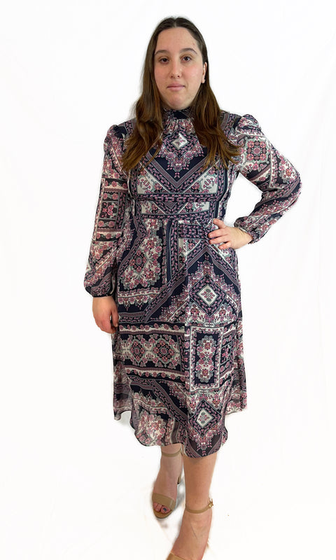 Mock Neck Pattern Dress