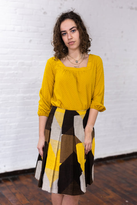 Square Neck Dot shirt In Mustard