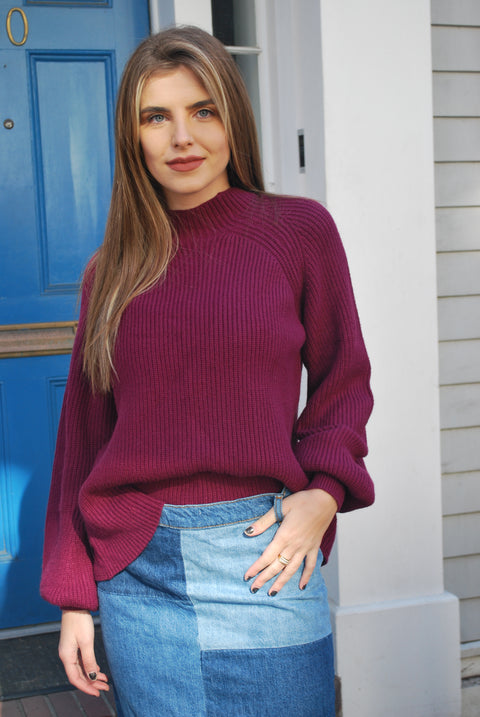 Balloon knit maroon sweater