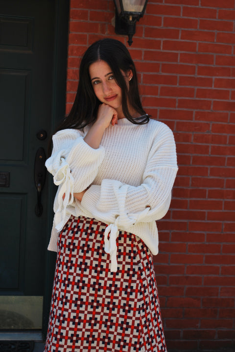 Cream knit lace up sweater