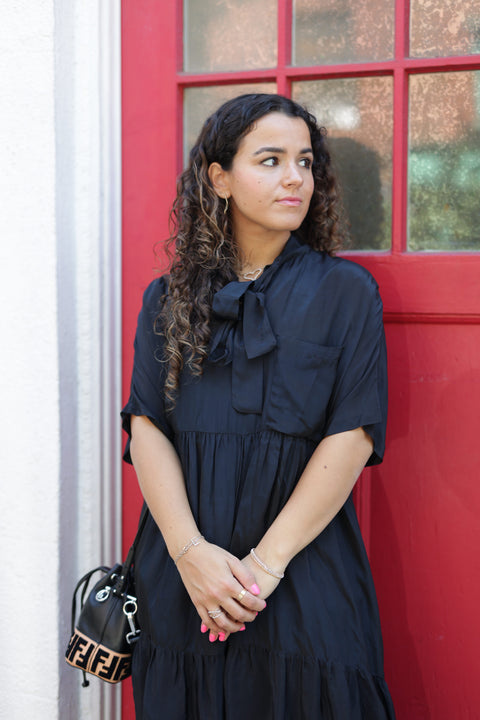 Silky black tier dress