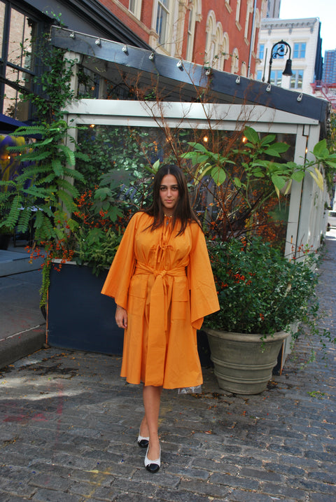 Orange Bat sleeve poplin dress