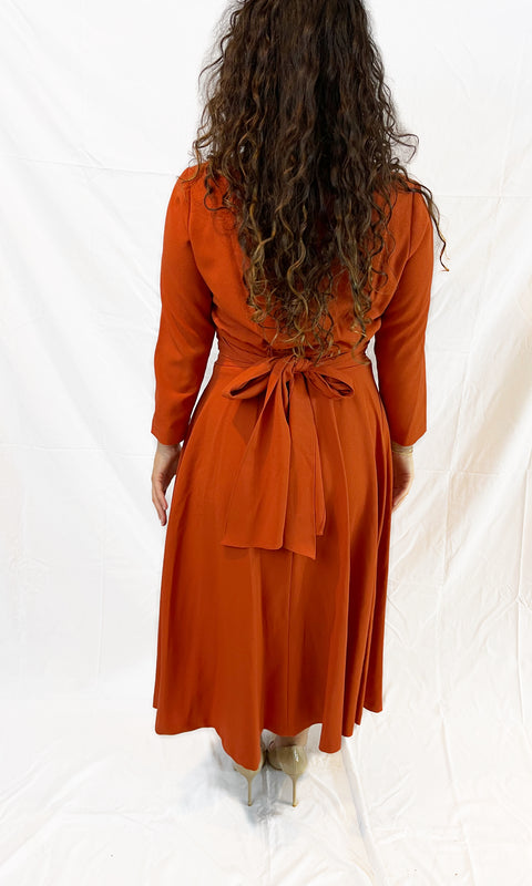 Rust tie midi dress